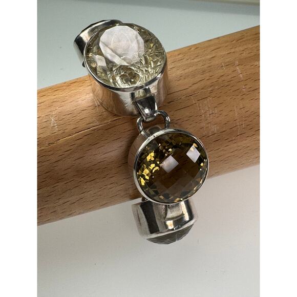 Carved Quartz Chunky Bracelet  Faceted Lemon Citrine Sterling Silver Bracelet - Picture 4 of 7